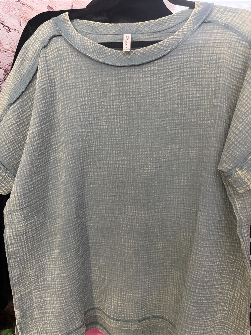 Zenana Outfitters Sage Green 100% cotton Knit Short-Sleeve Top - Picture 2 of 2